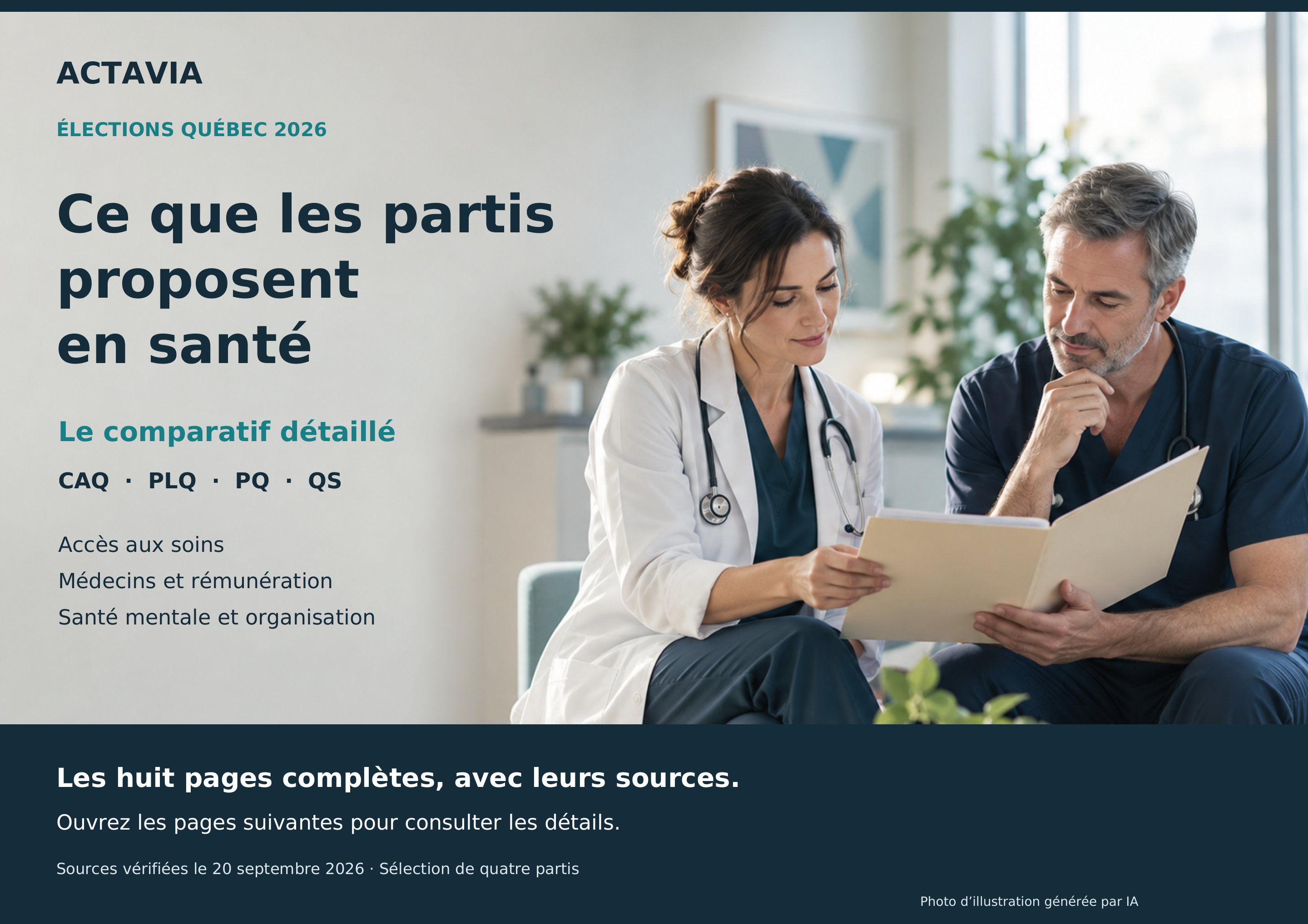 Élections Québec 2026 : le comparatif détaillé des propositions en santé de la CAQ, du PLQ, du PQ et de Québec solidaire.